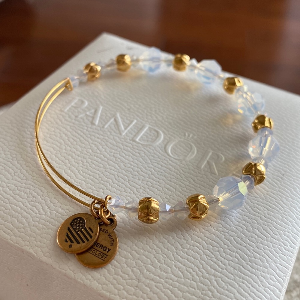 Alex and Ani gold and iridescent bead bracelet
